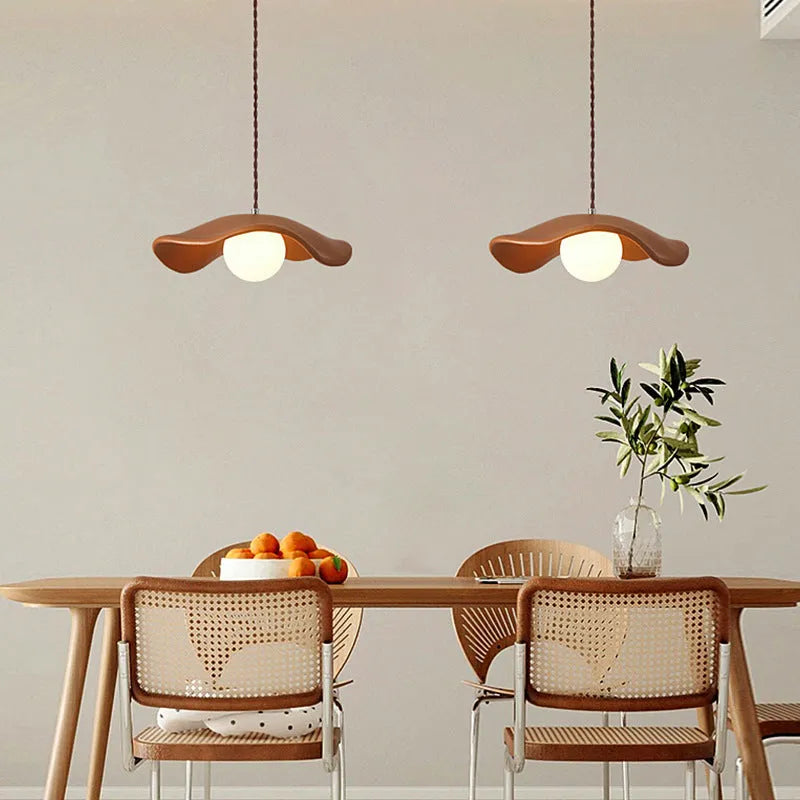 Lotus leaf bedside chandelier in green, orange, or milk brown, 220V ceiling light for bedroom or living room