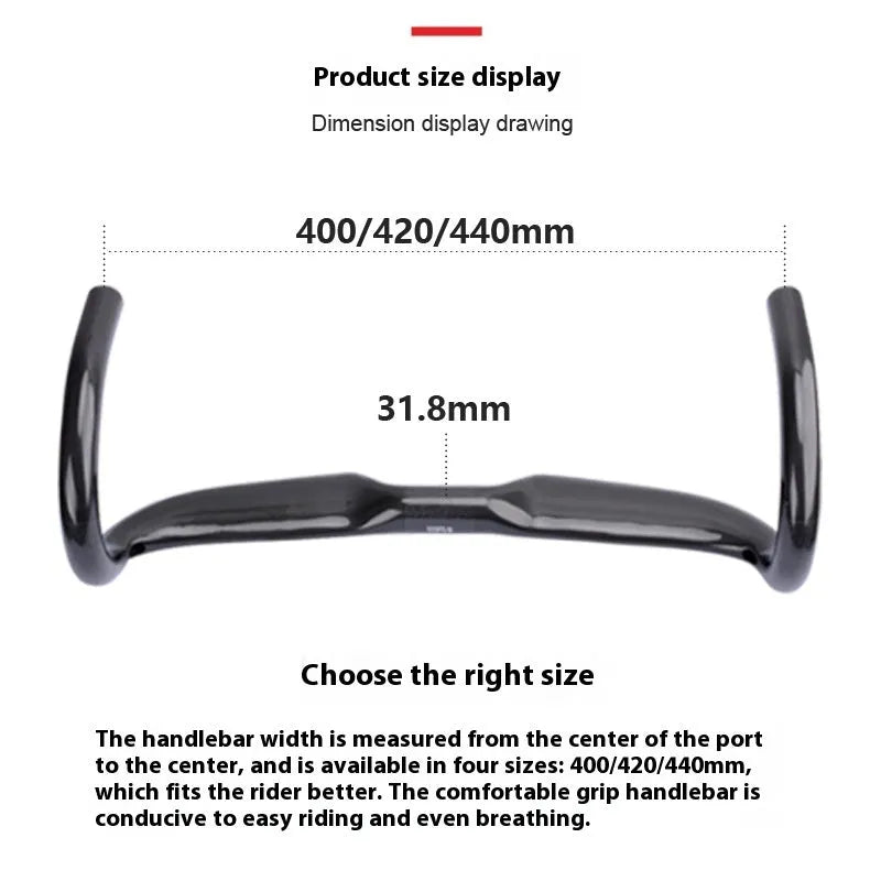 Black Grey Silver carbon fibre road bicycle drop handlebar in 400mm, 420mm, or 440mm width