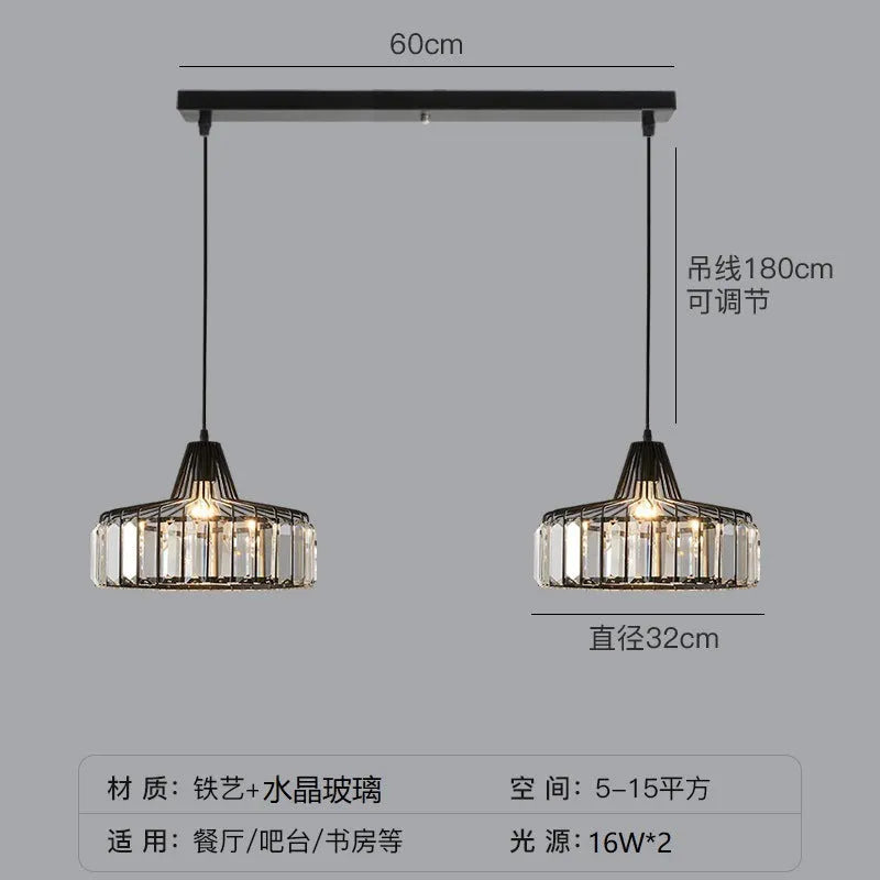 Modern crystal chandelier with LED lighting in black or gold finish, suitable for study or restaurant ceilings