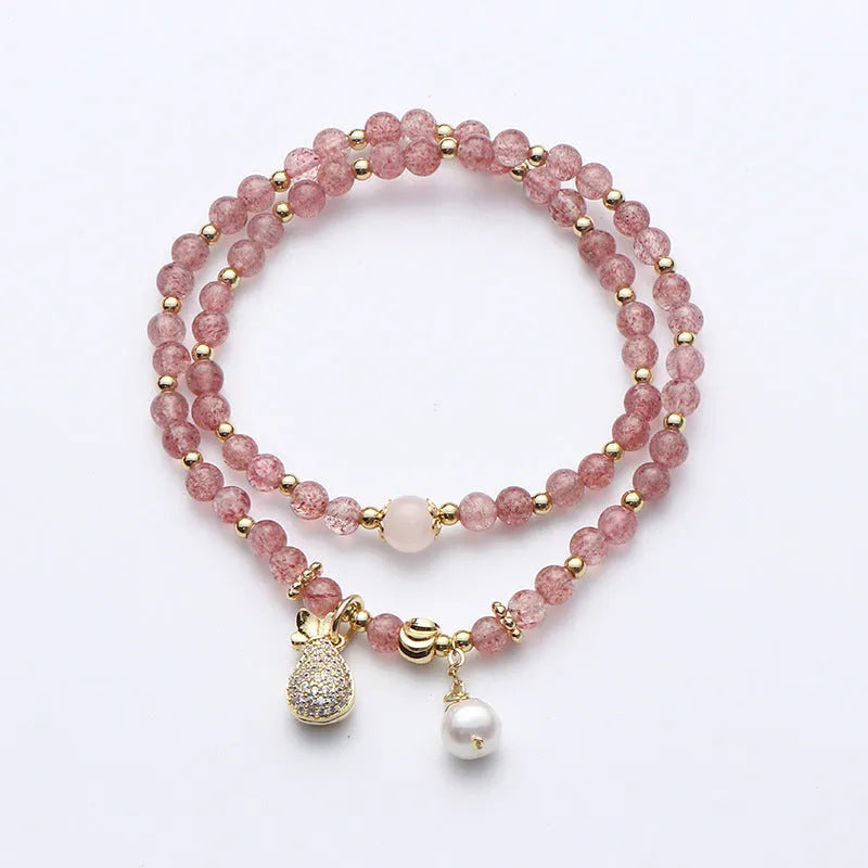 Strawberry quartz geometric crystal bracelet for women with wallet-style design