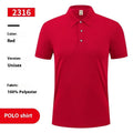 Ice silk short sleeve polo shirt pullover on a hanger, showing the collar and advertising logo.