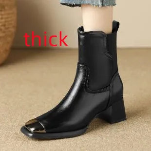 Brown cowhide Martin ankle boots with side zipper and decorative metal rivet details
