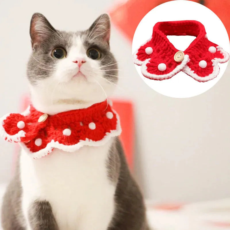 Wool knitted pet collar with cartoon pattern, sizes XS to L for neck 15-35cm, made from milk cotton