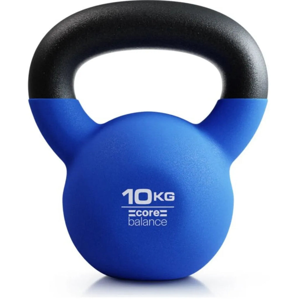 Blue cast iron teapot-shaped kettlebell dumbbell weighing 10 kg on a plain background.