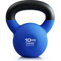 Blue cast iron teapot-shaped kettlebell dumbbell weighing 10 kg on a plain background.