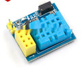 Compact WiFi node module with DHT11 temperature and humidity sensor measuring 25mm by 21mm