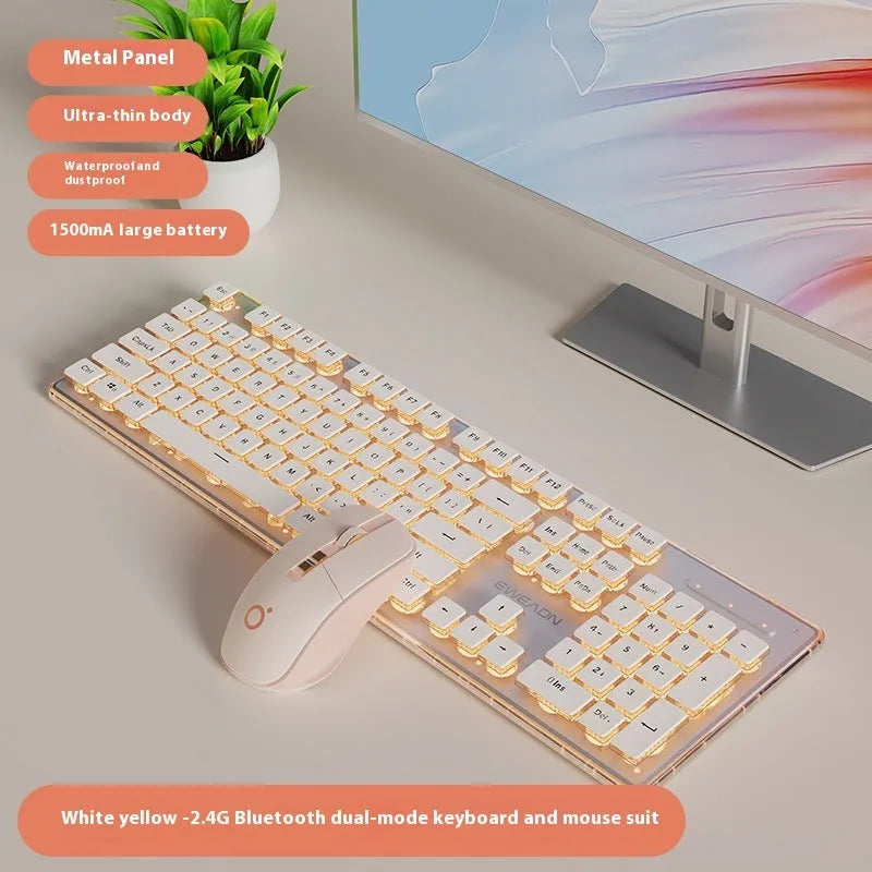 Prewalker V3 mechanical feel keyboard and mouse set in retro green colour with compact 423mm design