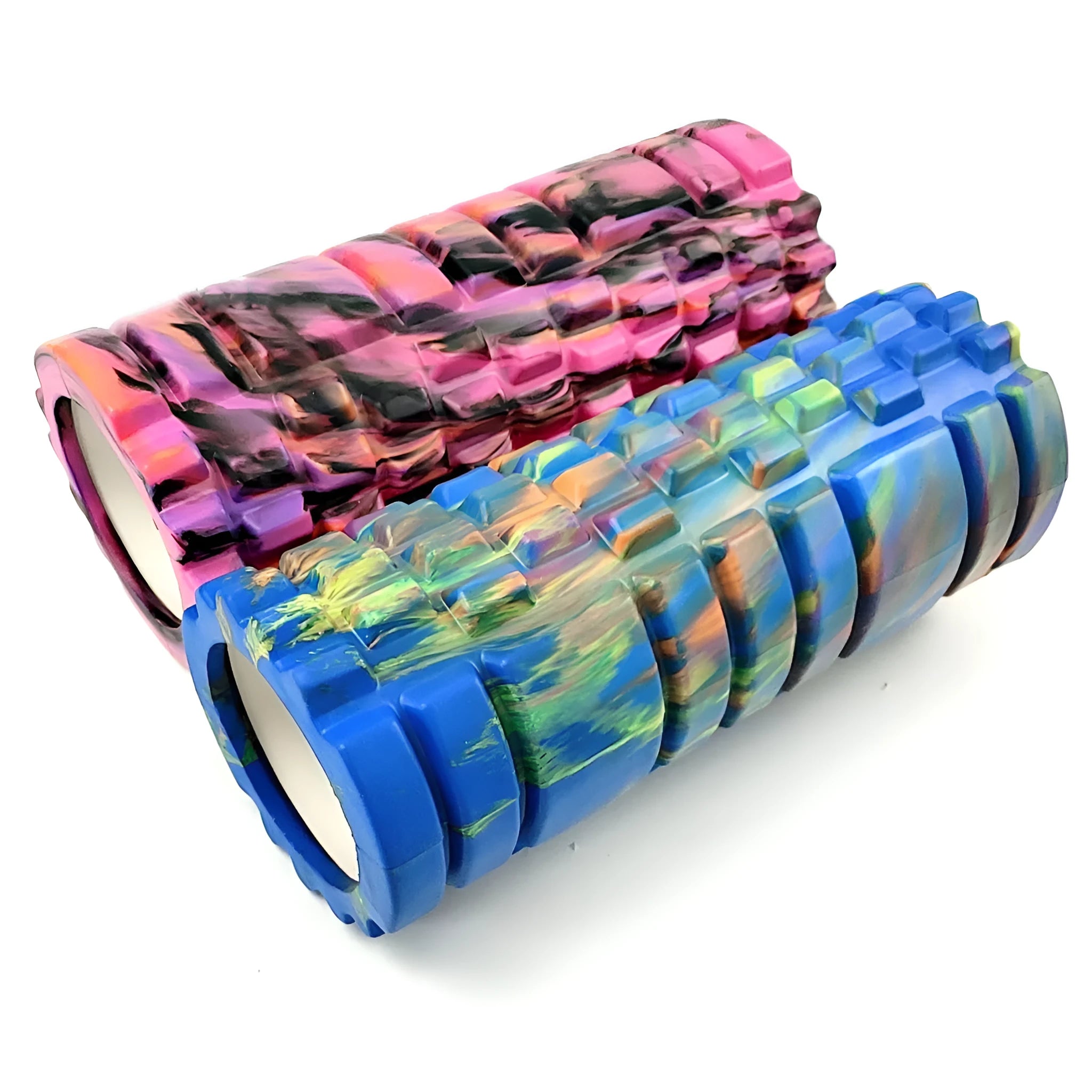 33cm long camouflage pattern EVA foam roller on a floor.