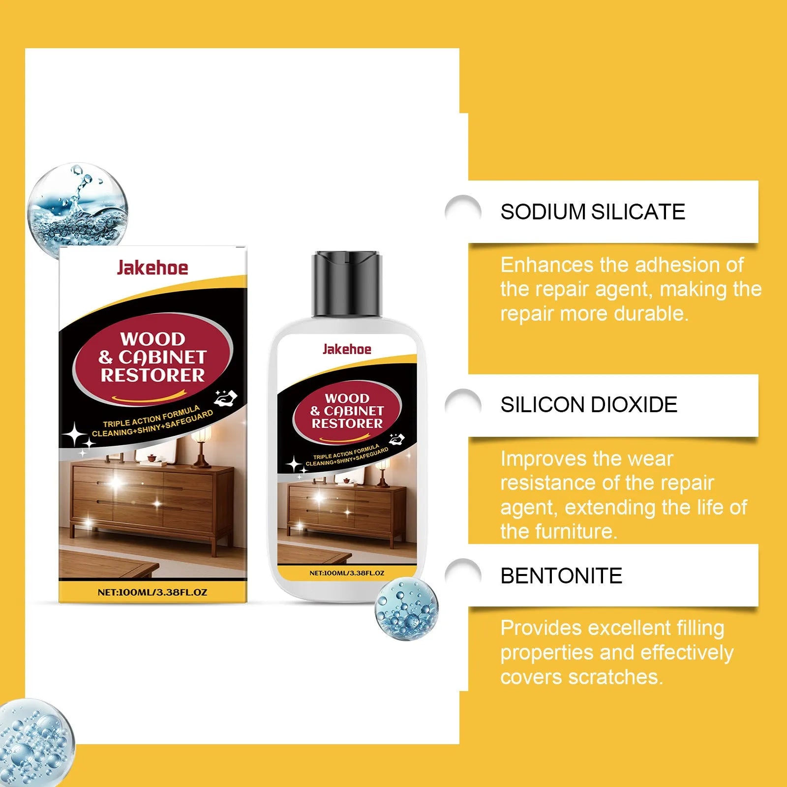 Wooden furniture scratch care agent bottle and microfiber towel for polishing