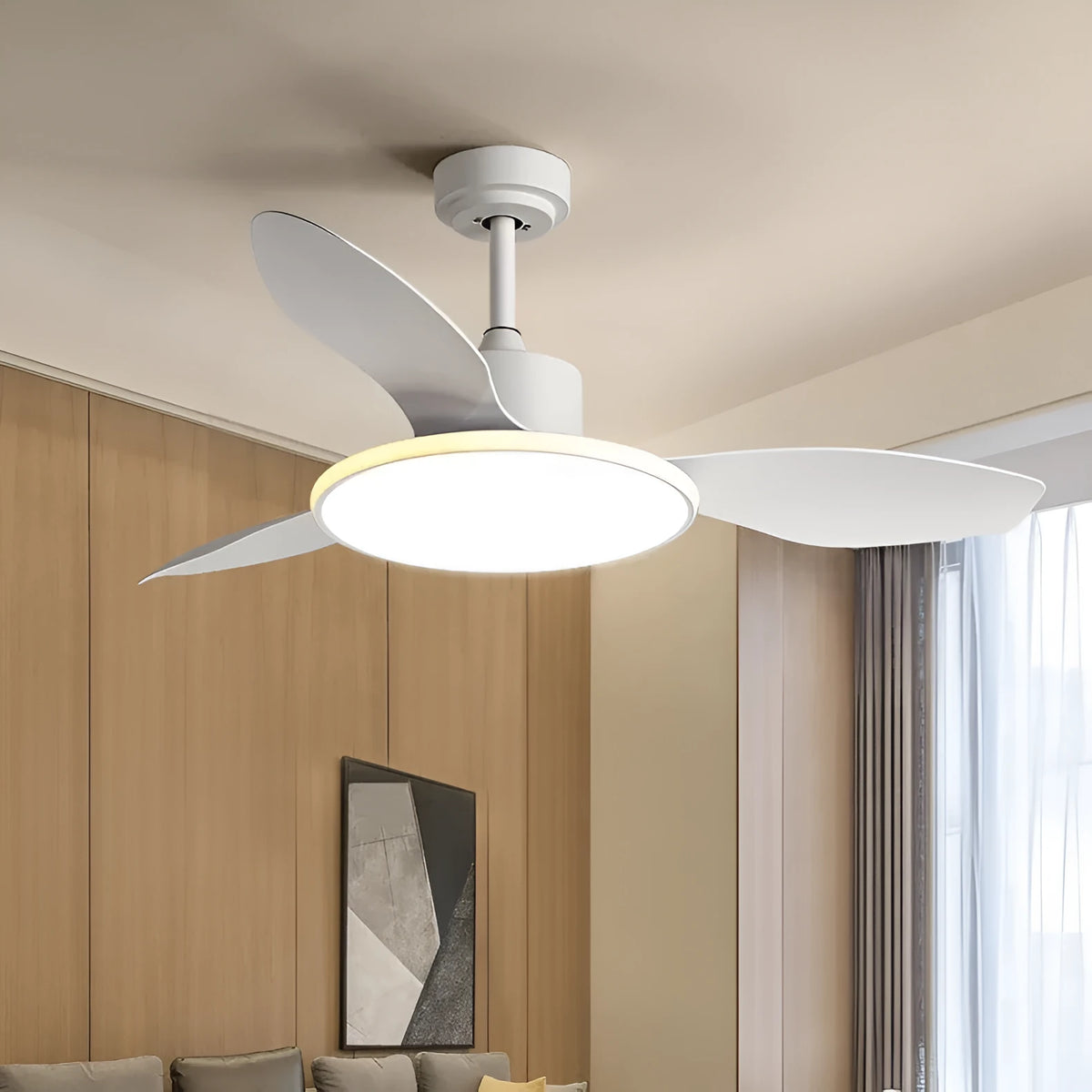 Ultra-thin ceiling fan light with wood blades and acrylic lampshade, 42 or 48 inch, remote control, 220V