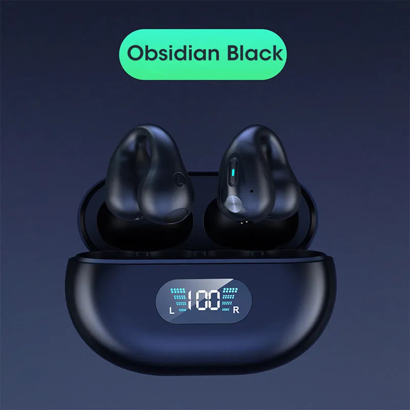 Bone conduction Bluetooth headset clip in black colour with ear clip design and charging cable
