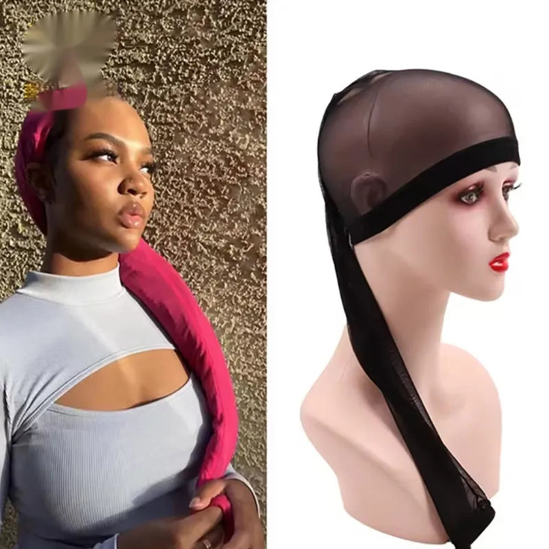 Wig net high elasticity oversleeve type mesh cap in various colours on a mannequin head