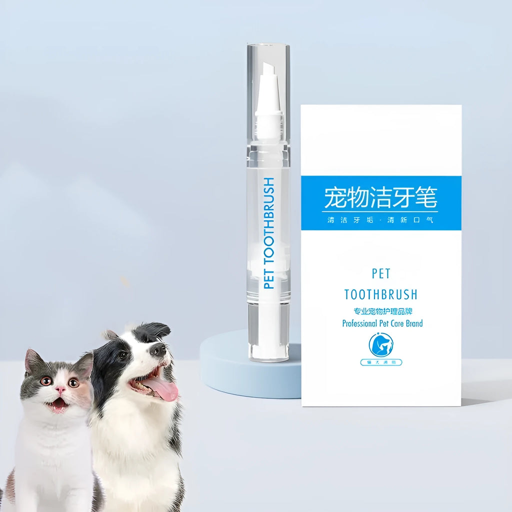 Plastic pet toothbrush pen for dogs with built-in toothpaste and rotating dispenser tail