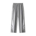 Straight-leg cotton blend trousers in black or grey with button fly and mid-waist design