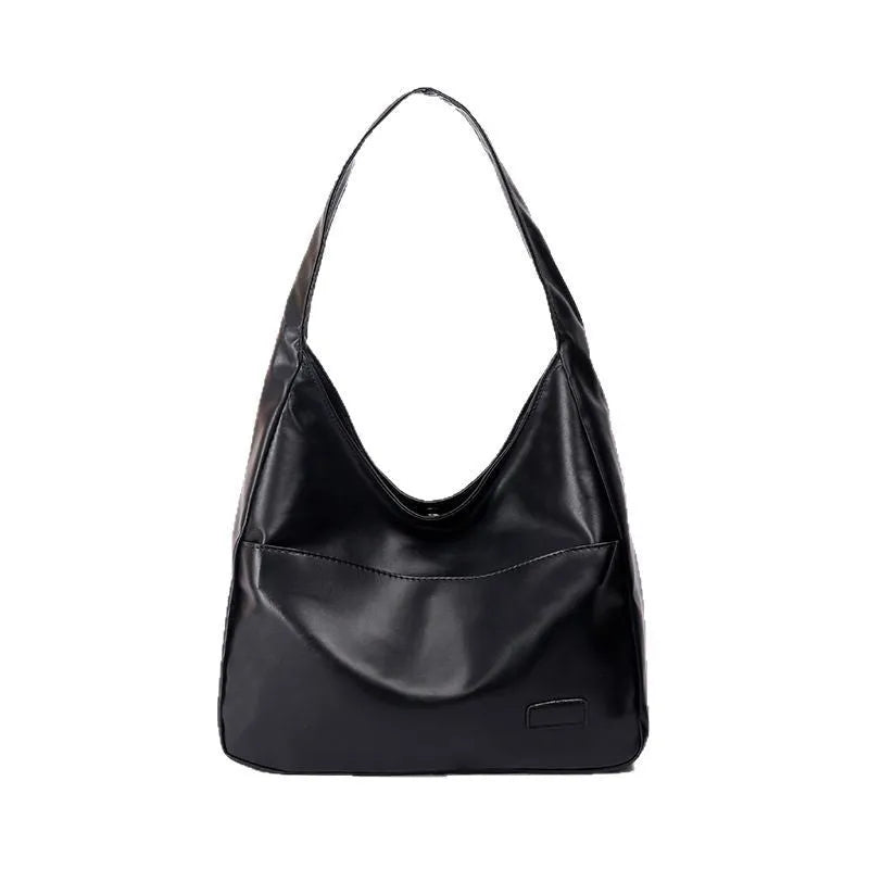 Women's soft PU leather shoulder bag in horizontal square shape showing internal zipper compartment