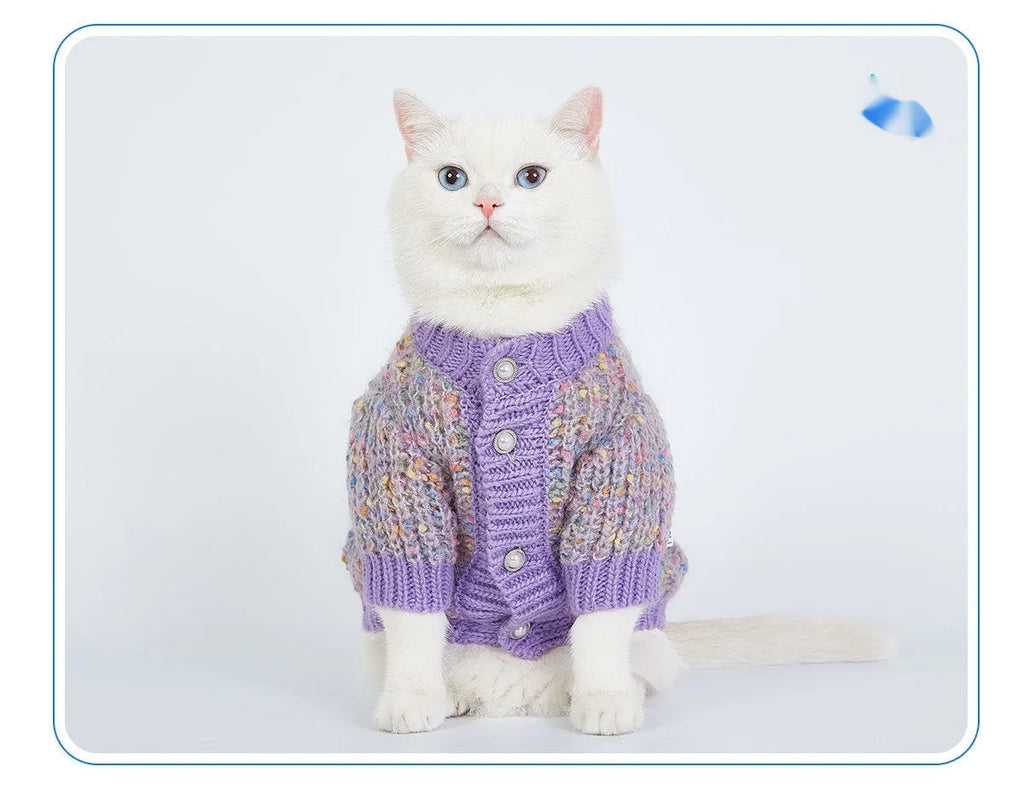 Purple polyester dog sweater cardigan for XL and XXL sized pets