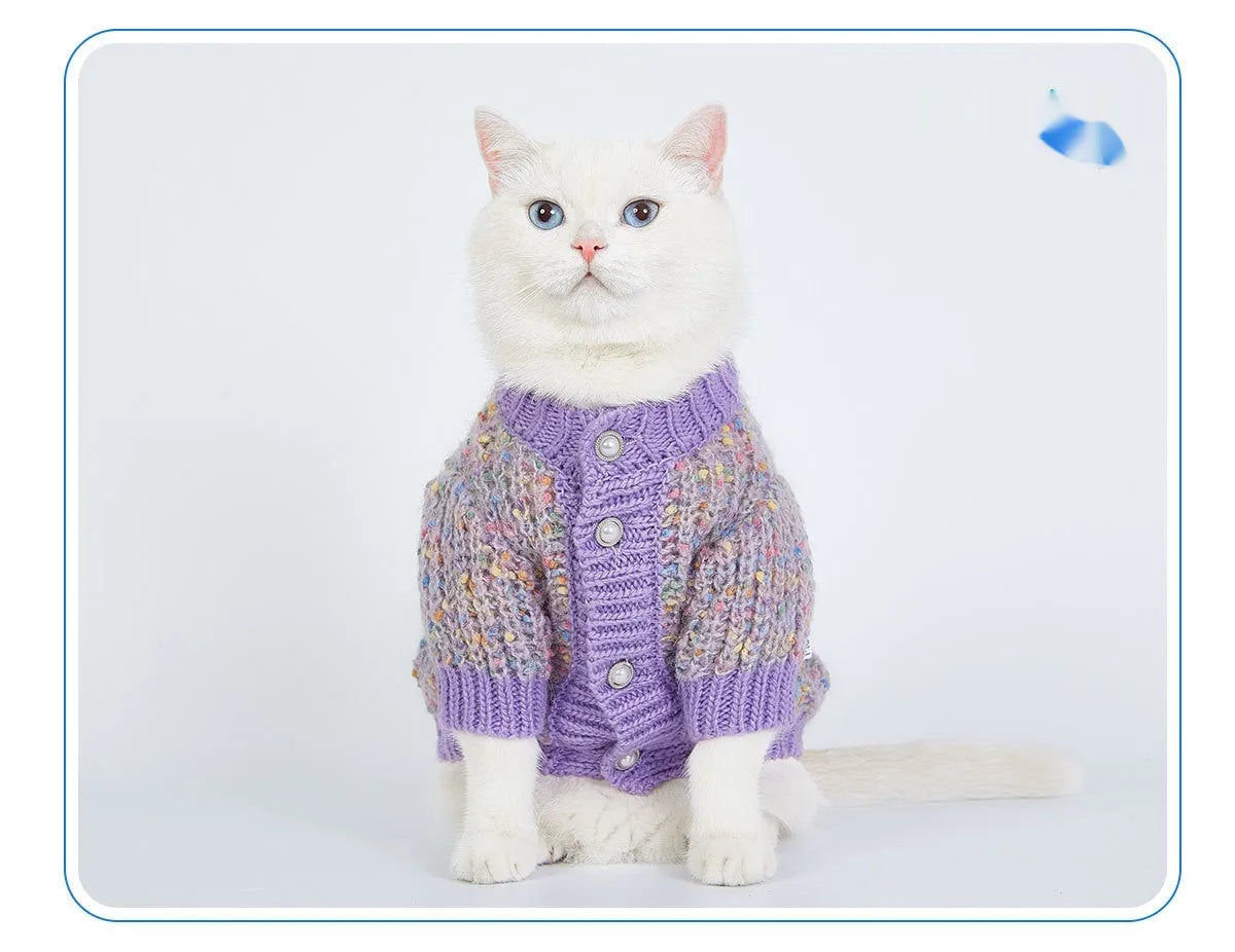 Purple polyester dog sweater cardigan for XL and XXL sized pets