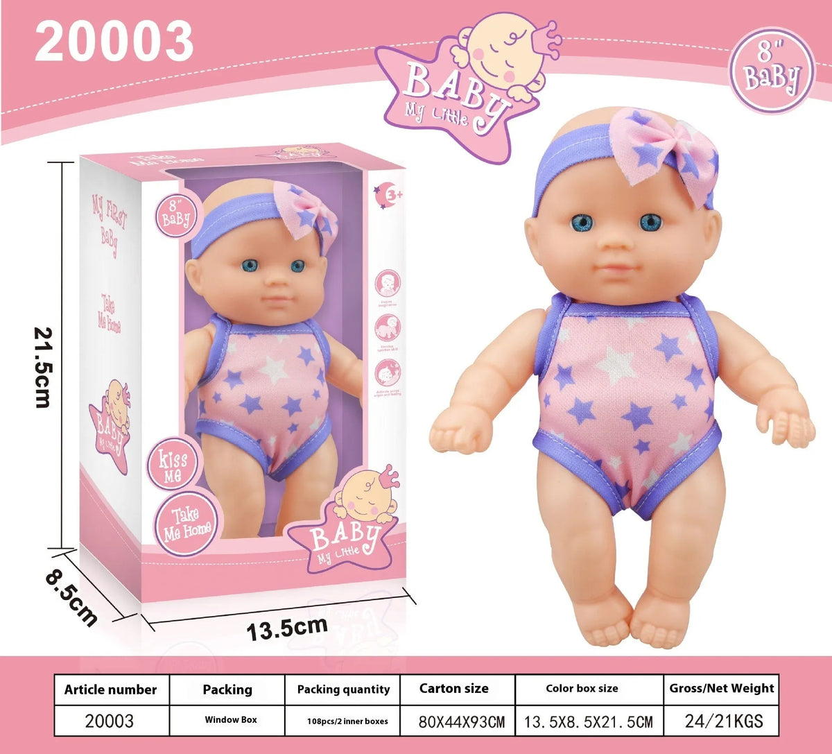 Simulation baby vinyl figurine doll displayed on a surface, showing detailed features.