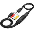 HDMI to AV converter adapter cable with 110cm length showing HDMI connector and dual AV output options