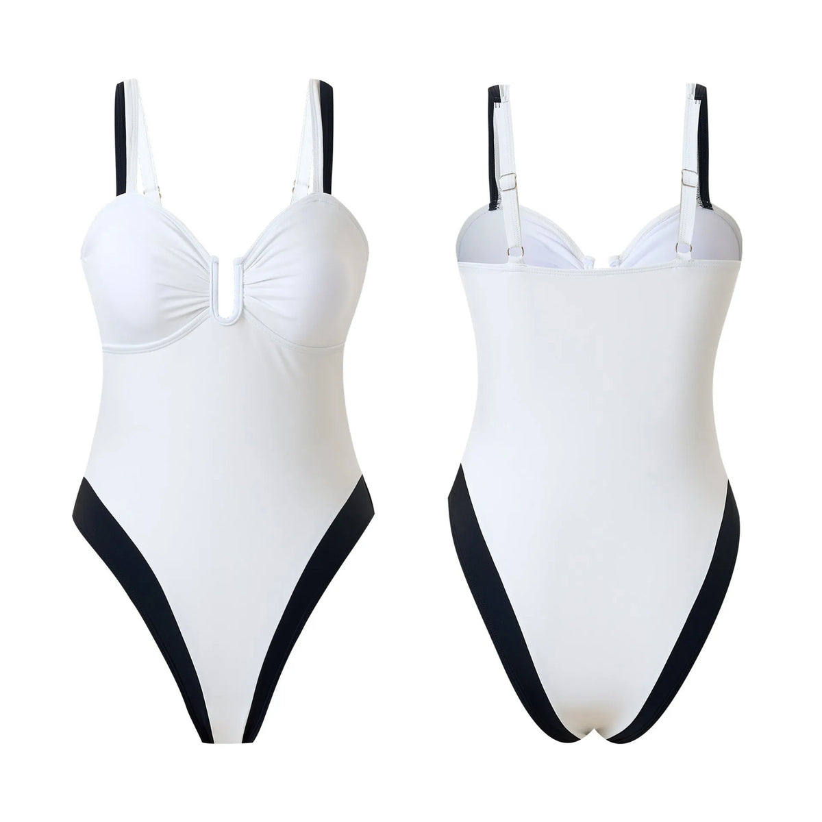 Women's one-piece swimsuit, creative patchwork camisole, nylon, black or white, sizes S to XL