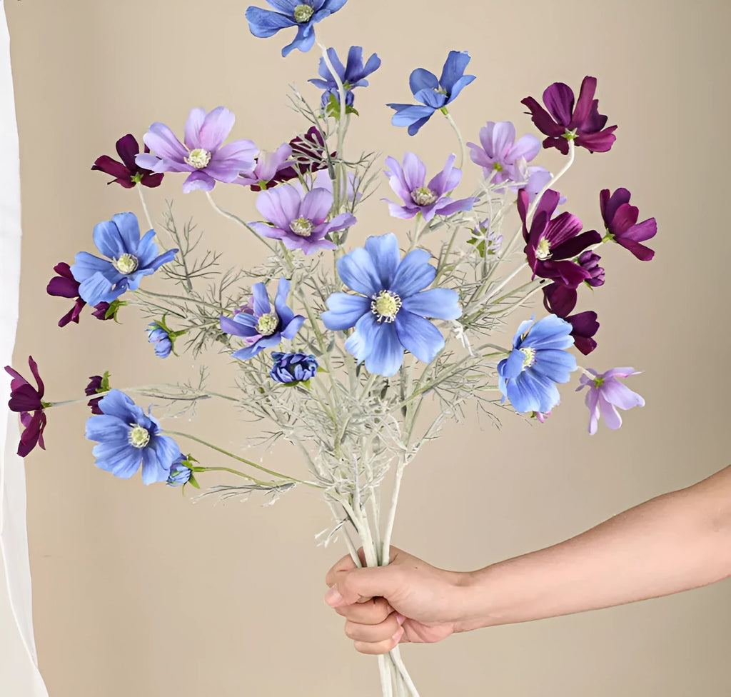 Small artificial Persian chrysanthemum silk flower bouquet in milky white for photography props and home decor