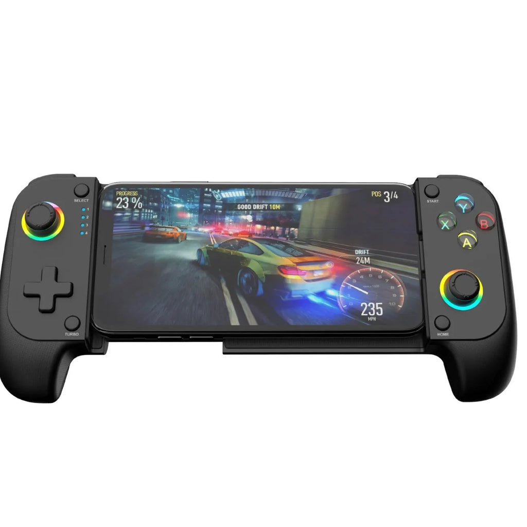Black Bluetooth wireless stretching game handle for mobile phones with physical controls