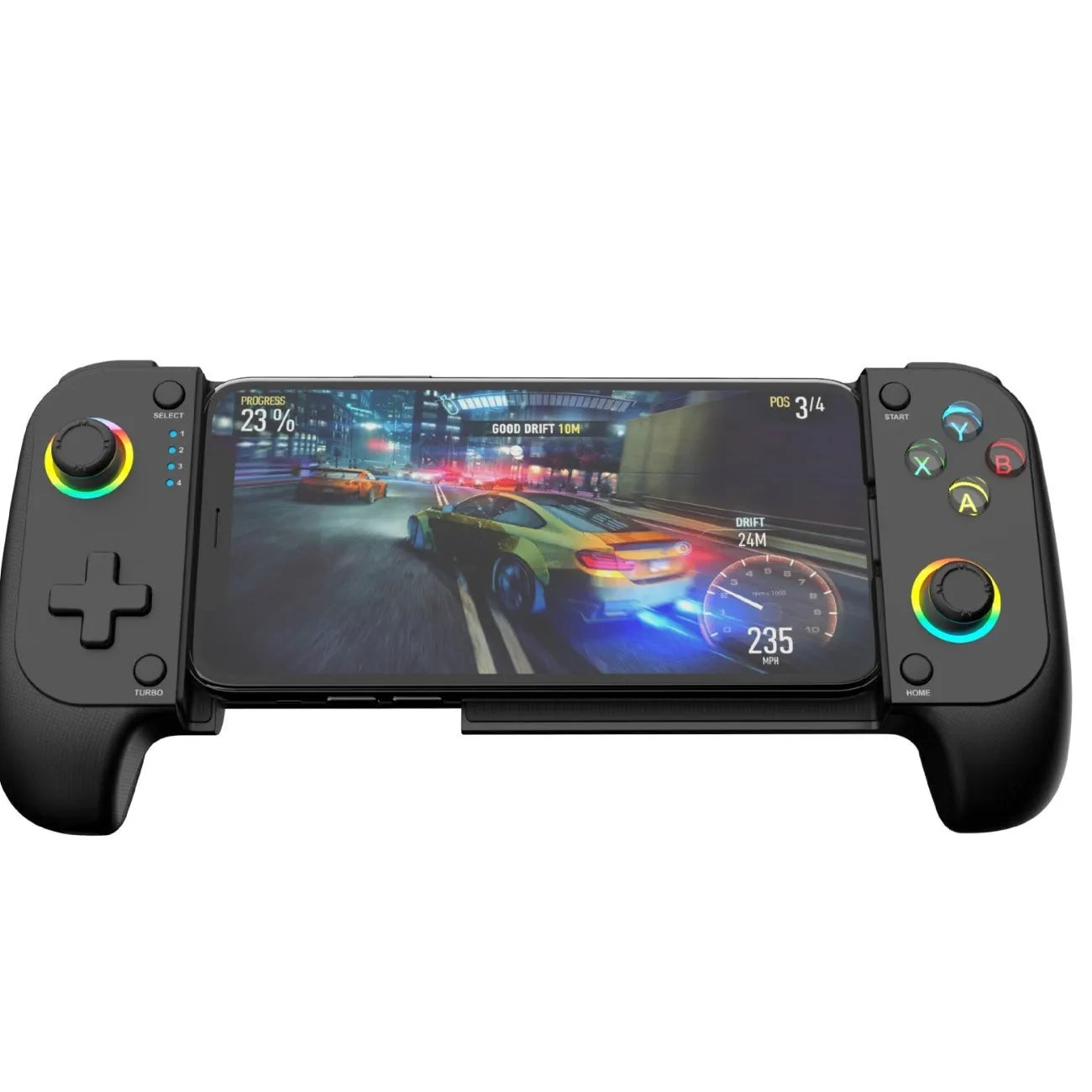 Black Bluetooth wireless stretching game handle for mobile phones with physical controls