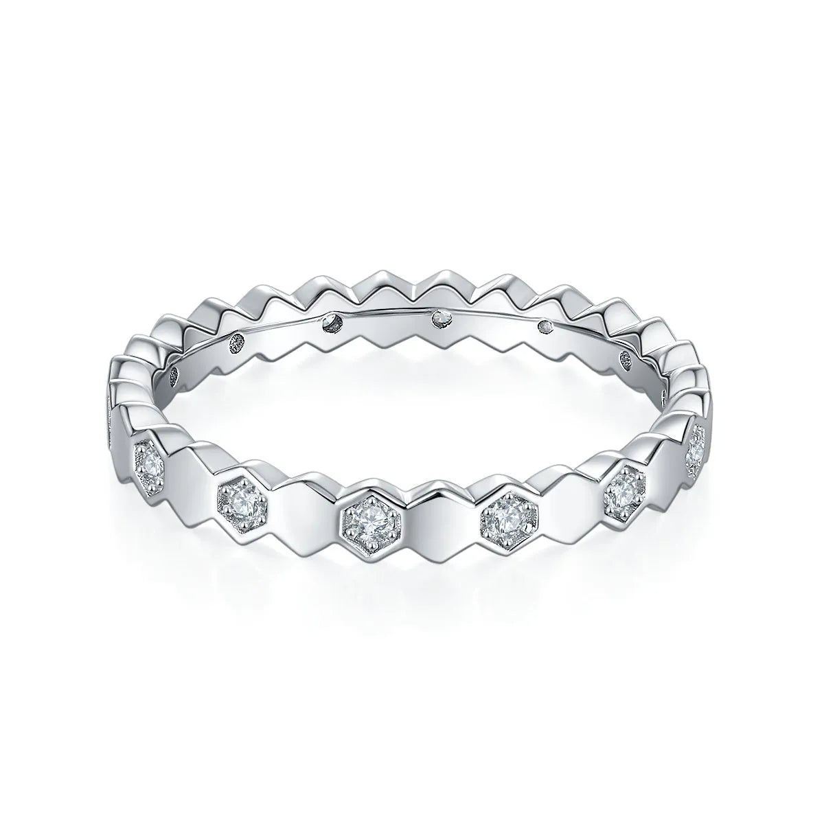 Moissanite wedding ring set in S925 silver with platinum plating, sizes 5-9, GRA certificate and gift box.