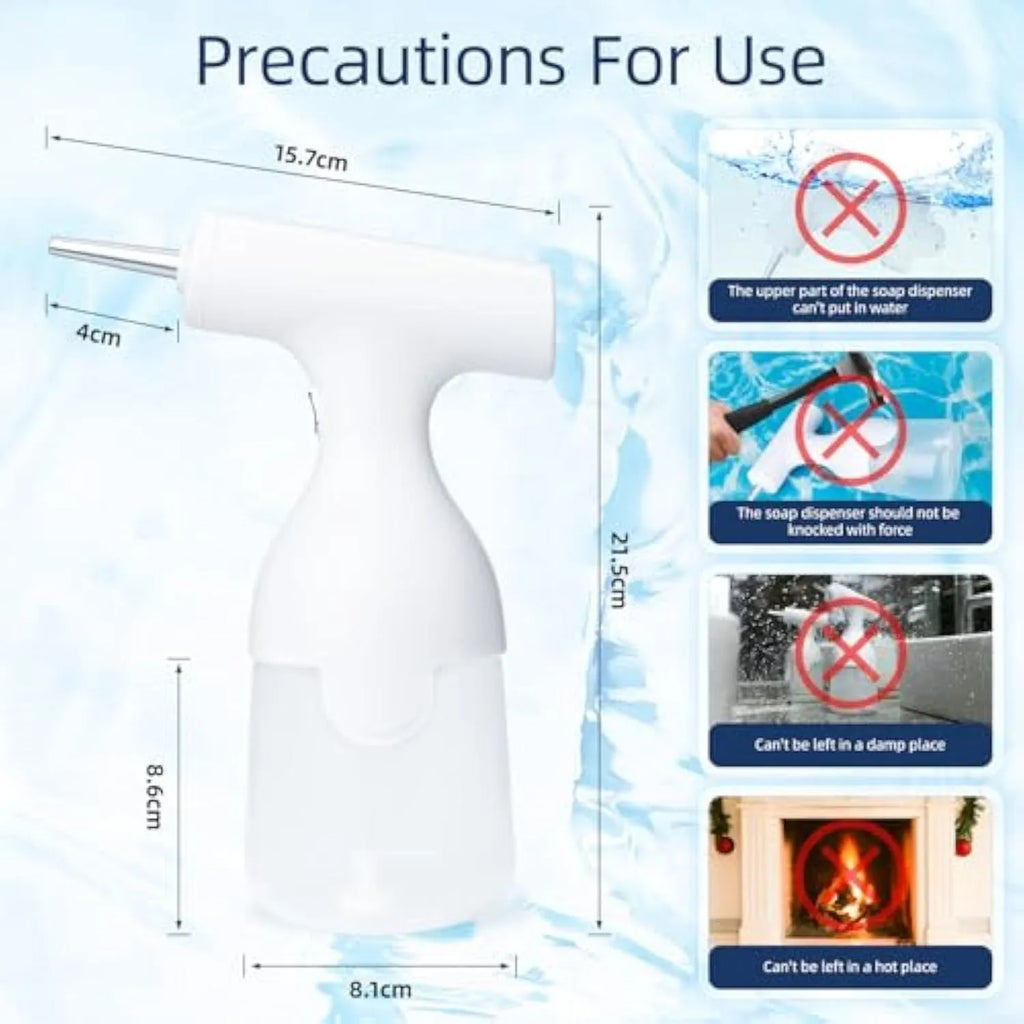 White electric foam soap dispenser with two nozzles and a USB charging cable.