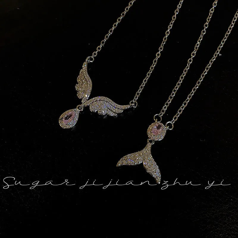 Women's sterling silver fishtail pendant necklace with O-ring chain and adjustable 41-50cm length