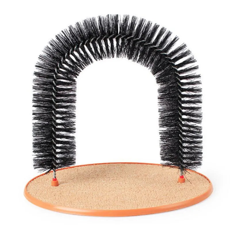 45cm arched cat grooming station with built-in brush bristles for scratching and self-grooming