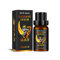 10ml bottle of men's massage essential oil with mineral oil, jojoba oil, and ginger root oil for external application