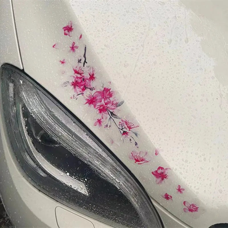 A cherry blossom flower pattern vinyl car sticker on a transparent background.