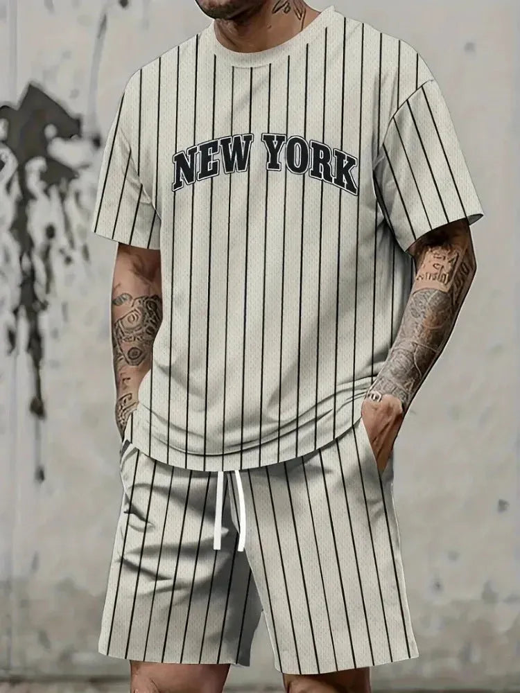 Men's 3D printing sports suit with short sleeves and shorts in polyester, sizes XS to 6XL