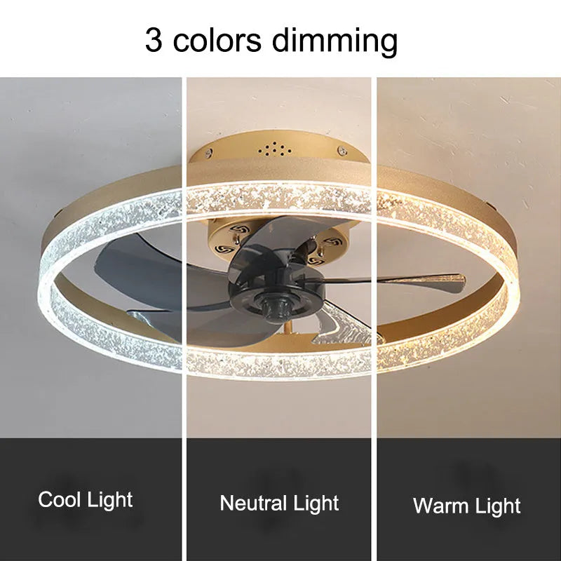 Nordic-style ceiling fan lamp with 50cm blades and LED light in coffee gold colour