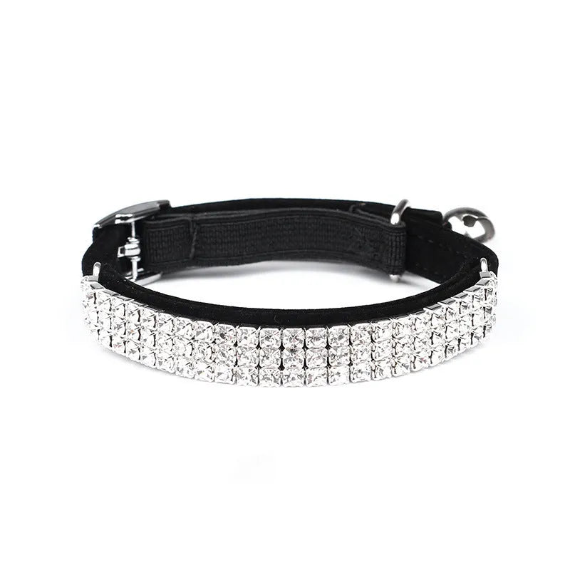 Rhinestone suede cat collar with adjustable length from 20cm to 30cm and velvet material in various colours