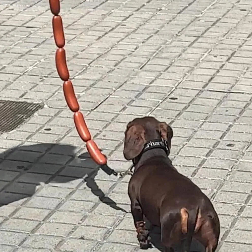 Brown pet hand rope toy with sausage segments, total length 108cm, for cats and dogs.