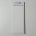 B5 half notepad with double-sided printing in blue cover, showing 9.1 x 25.7cm size and 30 sheets