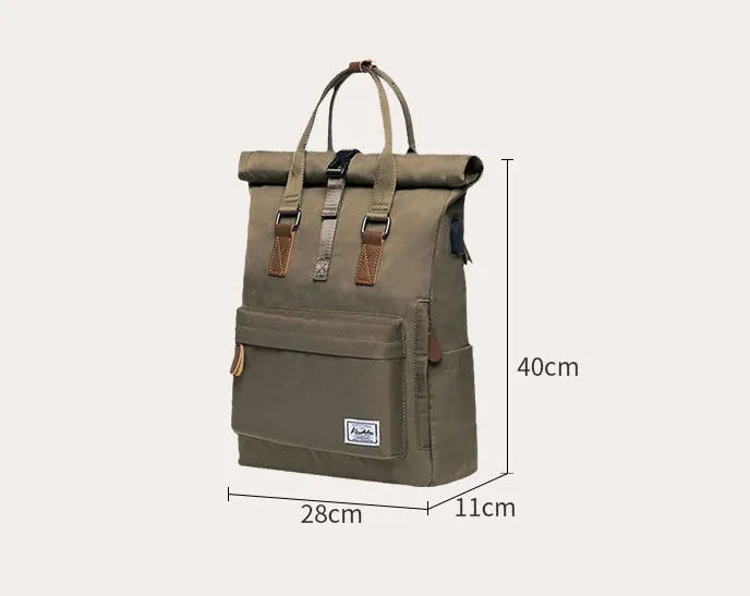 Casual backpack in Black with cover-type opening, showing internal computer and zipper pockets, 20L capacity