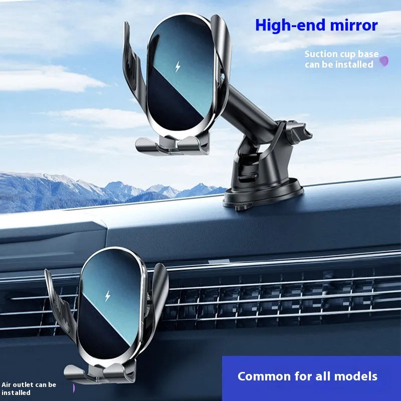 Silver portable plastic car phone holder with electric clamping mechanism, universal fit, compact design.