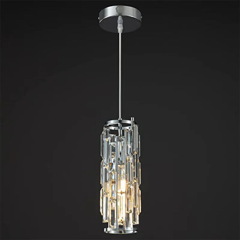LED single head industrial style crystal droplight chandelier in black, gold, or chrome finish