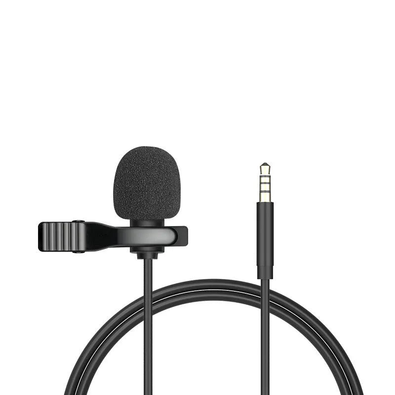 Metal lavalier microphone with collar clip and 1.5m TPE cable, compatible with Apple devices for clear audio recording