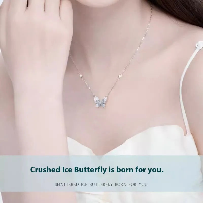 Adjustable 41-50cm 925 silver necklace with detailed butterfly pendant on O-ring chain