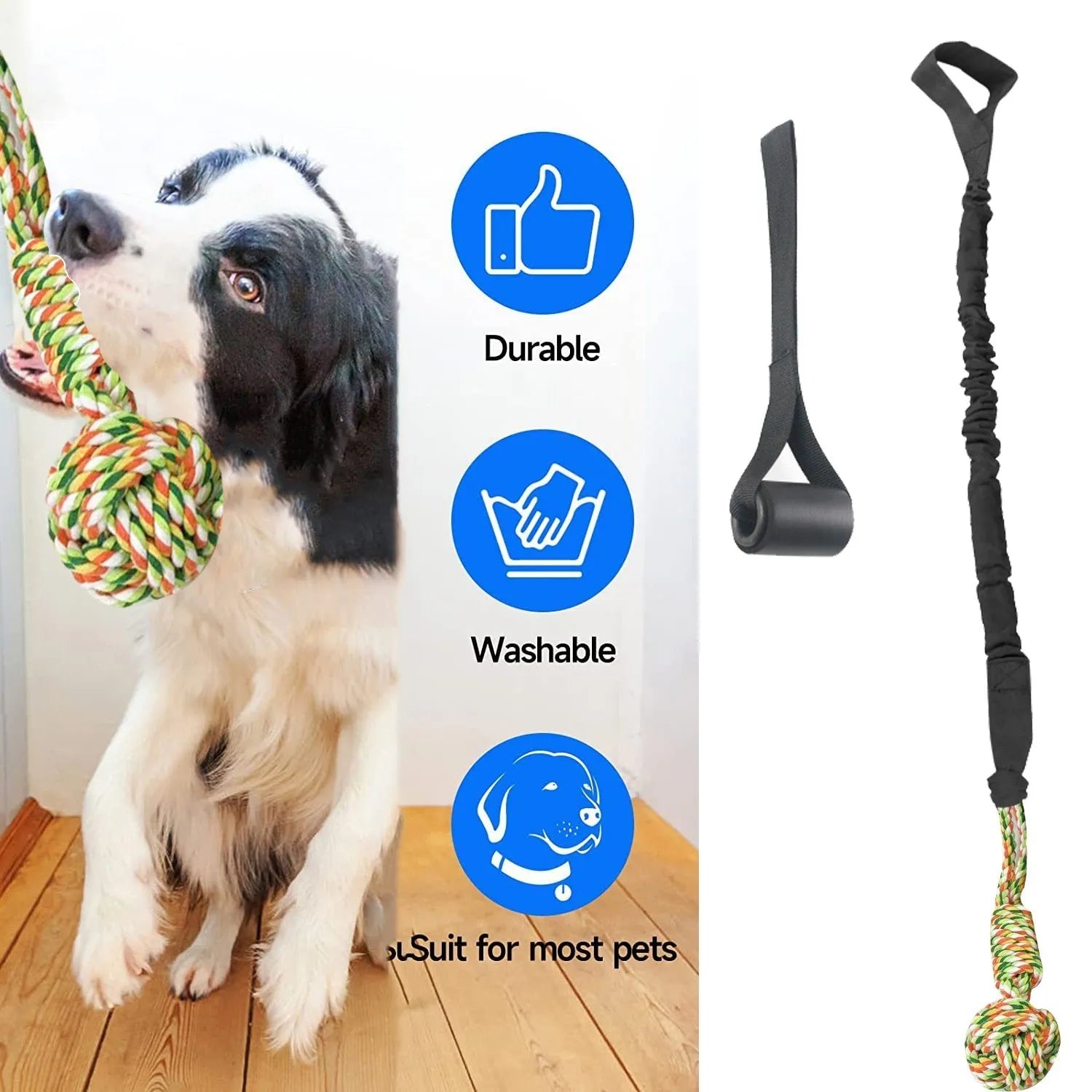 45cm cotton tug of war rope for dogs in black, grey, and red colour options