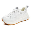 Women's beige cattlehide leather casual sports shoes with cross-strap and 3cm English muffin heel