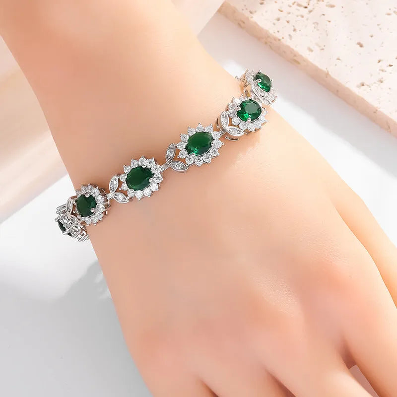 Personality Trend women's electroplated alloy bracelet with inlaid zircon accents in nine gemstone colour options