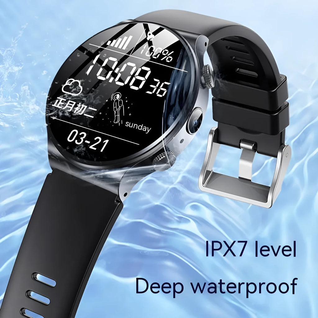 Black and white smart watch on wrist showing 1.28-inch screen.