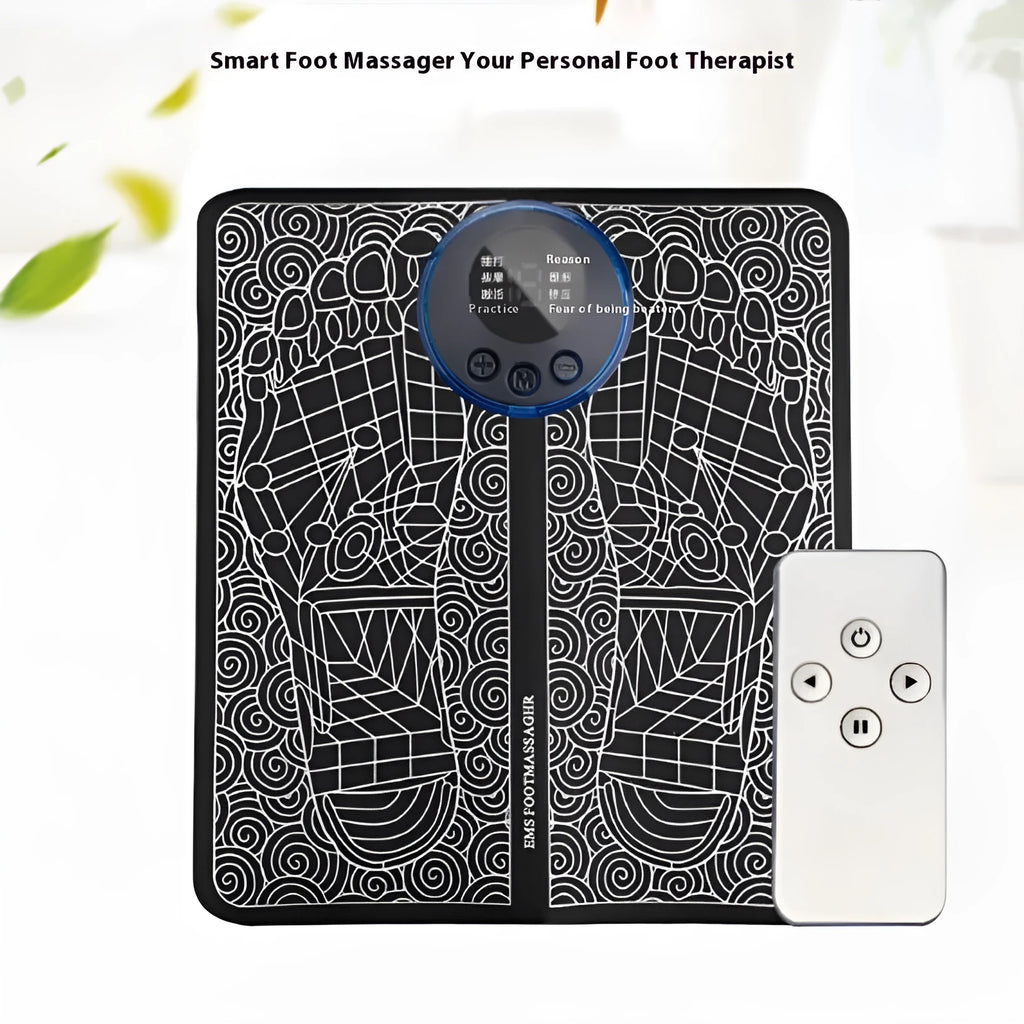 Pulse micro-current foot massage cushion with wireless remote control and leather surface