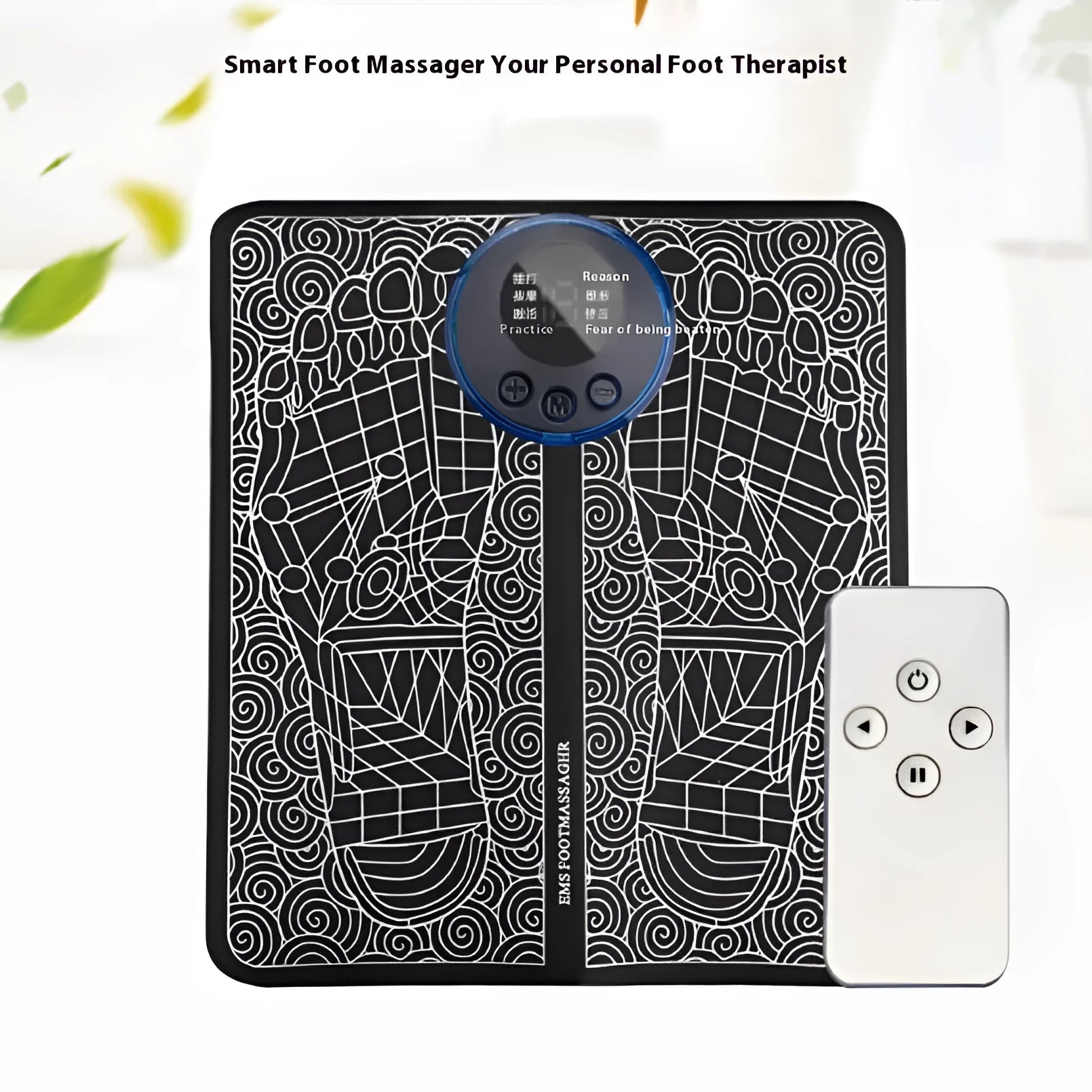 Pulse micro-current foot massage cushion with wireless remote control and leather surface