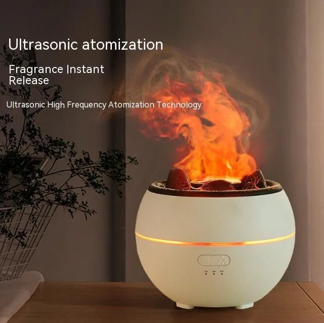 White crack style ultrasonic aromatherapy diffuser and humidifier with mechanical controls and round design